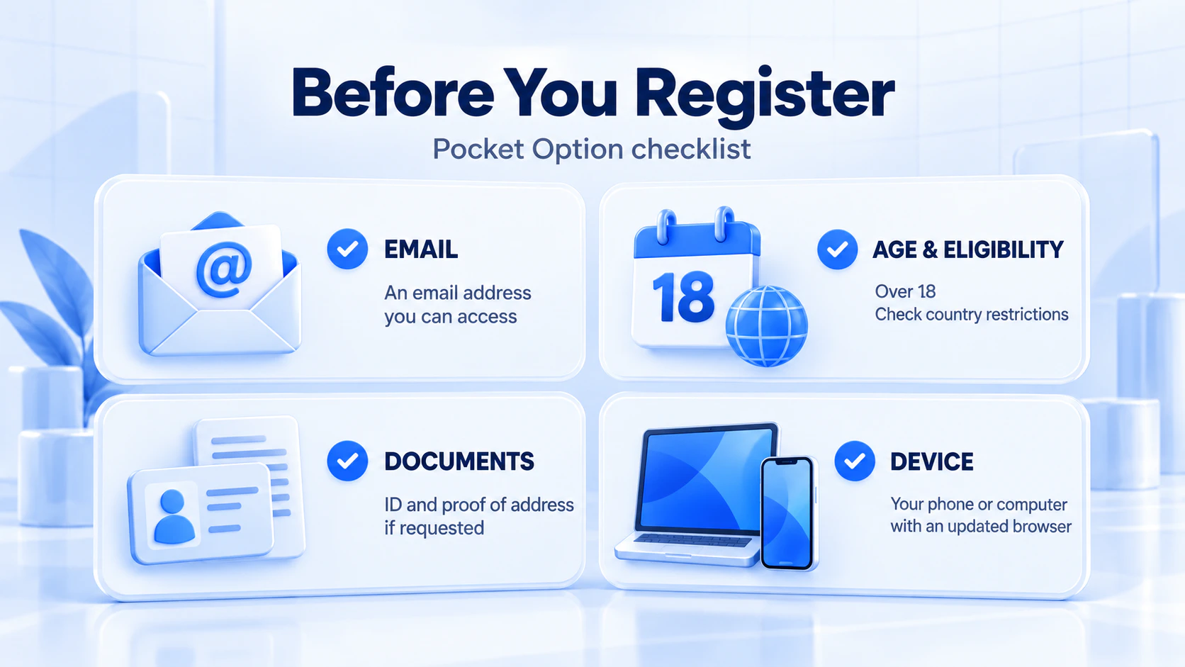 Checklist of requirements before Pocket Option registration